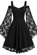 Rose Lace Bell Sleeve Cold-Shoulder Dress