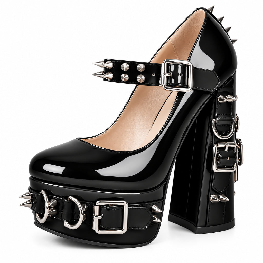 Spiked Patent Platform Mary Jane Heels