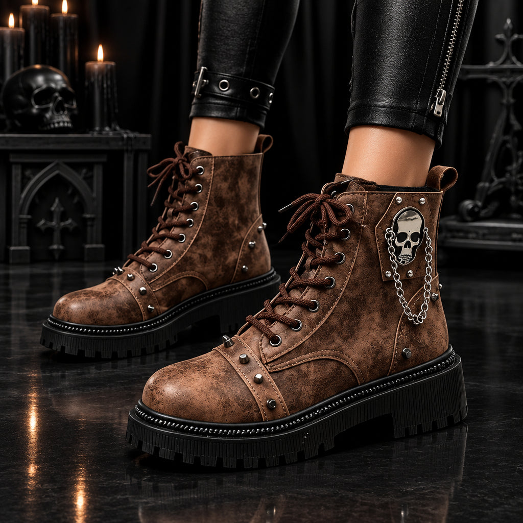 Skull Chain Punk Ankle Boots