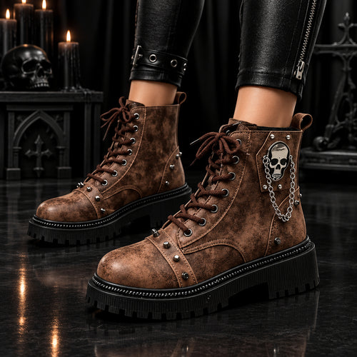 Skull Chain Punk Ankle Boots