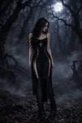 Midnight Velvet Lace-Up Split Maxi Dress