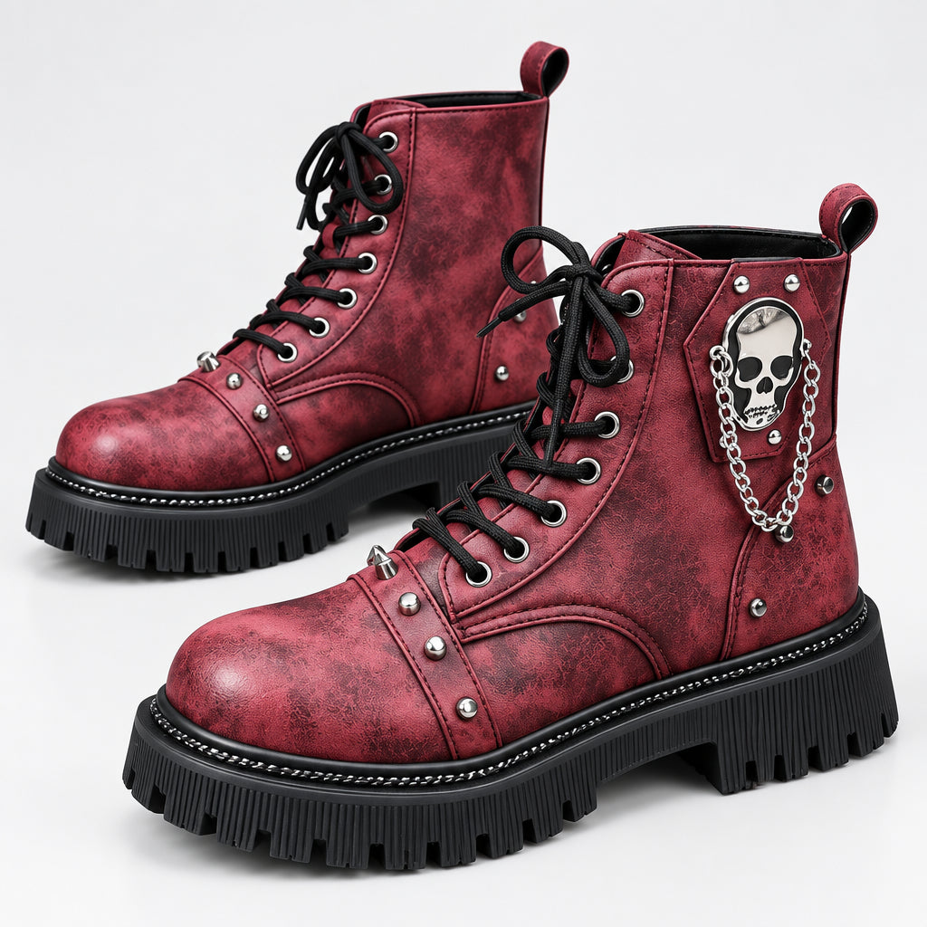 Skull Chain Punk Ankle Boots