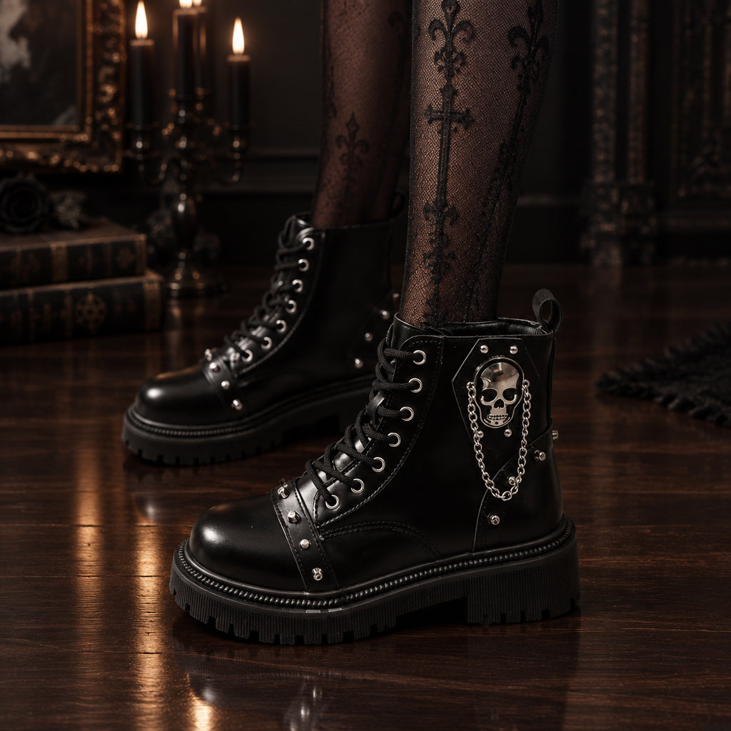 Skull Chain Punk Ankle Boots